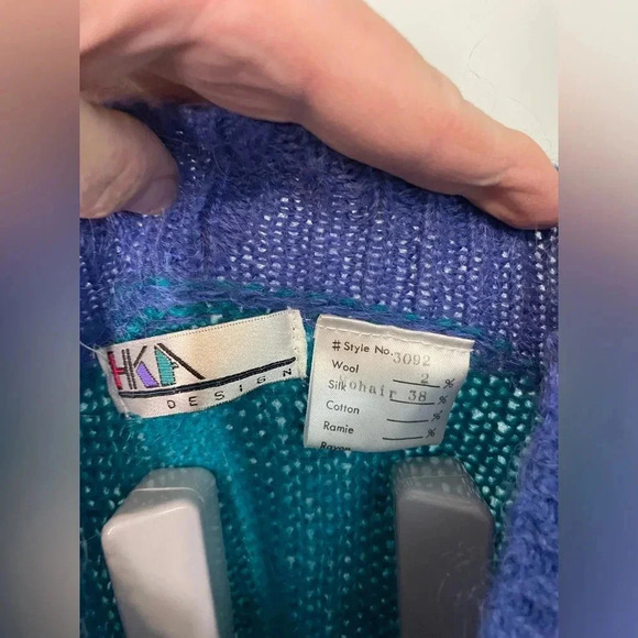 Vintage Mohair Sweater Size‎ large Hand Loomed Embroidered Abstract Design B12 - Picture 2 of 11